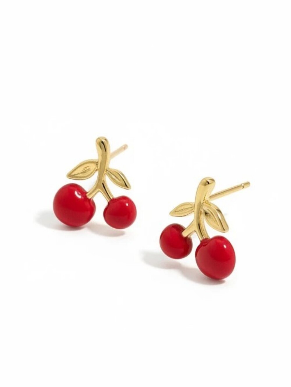 Coach Gold-Tone Cherry Stud Earrings with Red Enamel - Picture 1 of 4